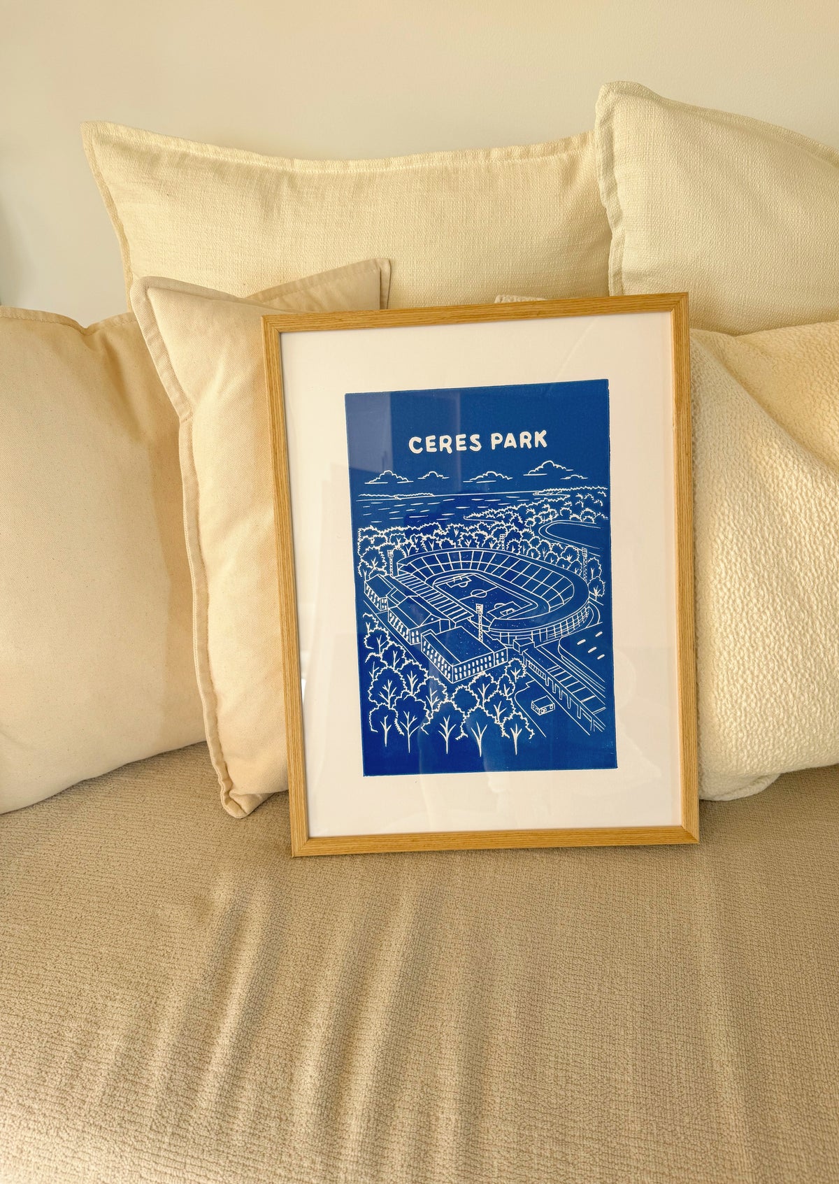 Ceres Park – håndlavet linoleumstryk i A3 fra Celinas Linoleumstryk
