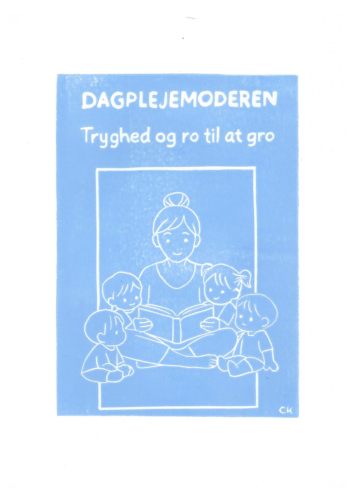 Dagplejemoderen – håndlavet linoleumstryk i A4 fra Celinas Linoleumstryk
