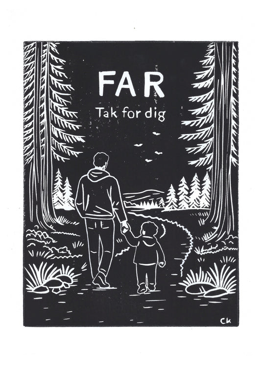 Far – håndlavet linoleumstryk i A4 fra Celinas Linoleumstryk
