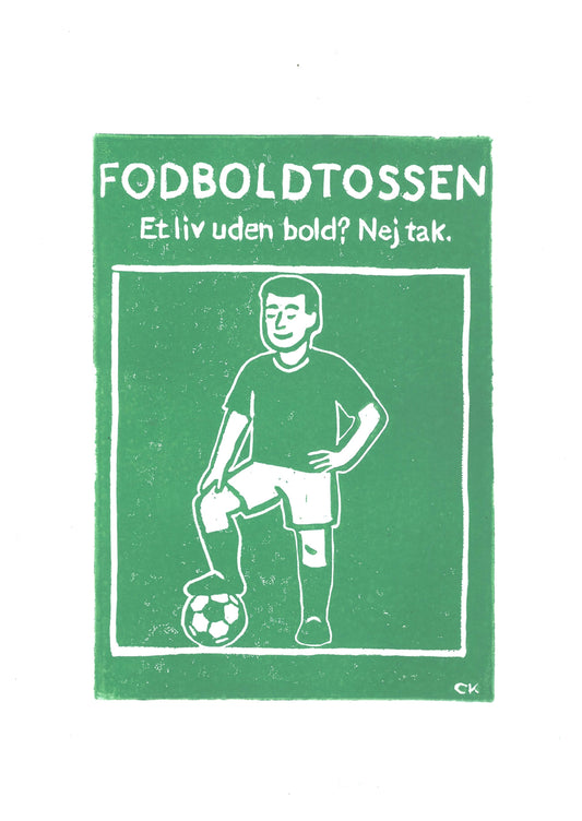 Fodboldtossen – håndlavet linoleumstryk i A4 fra Celinas Linoleumstryk
