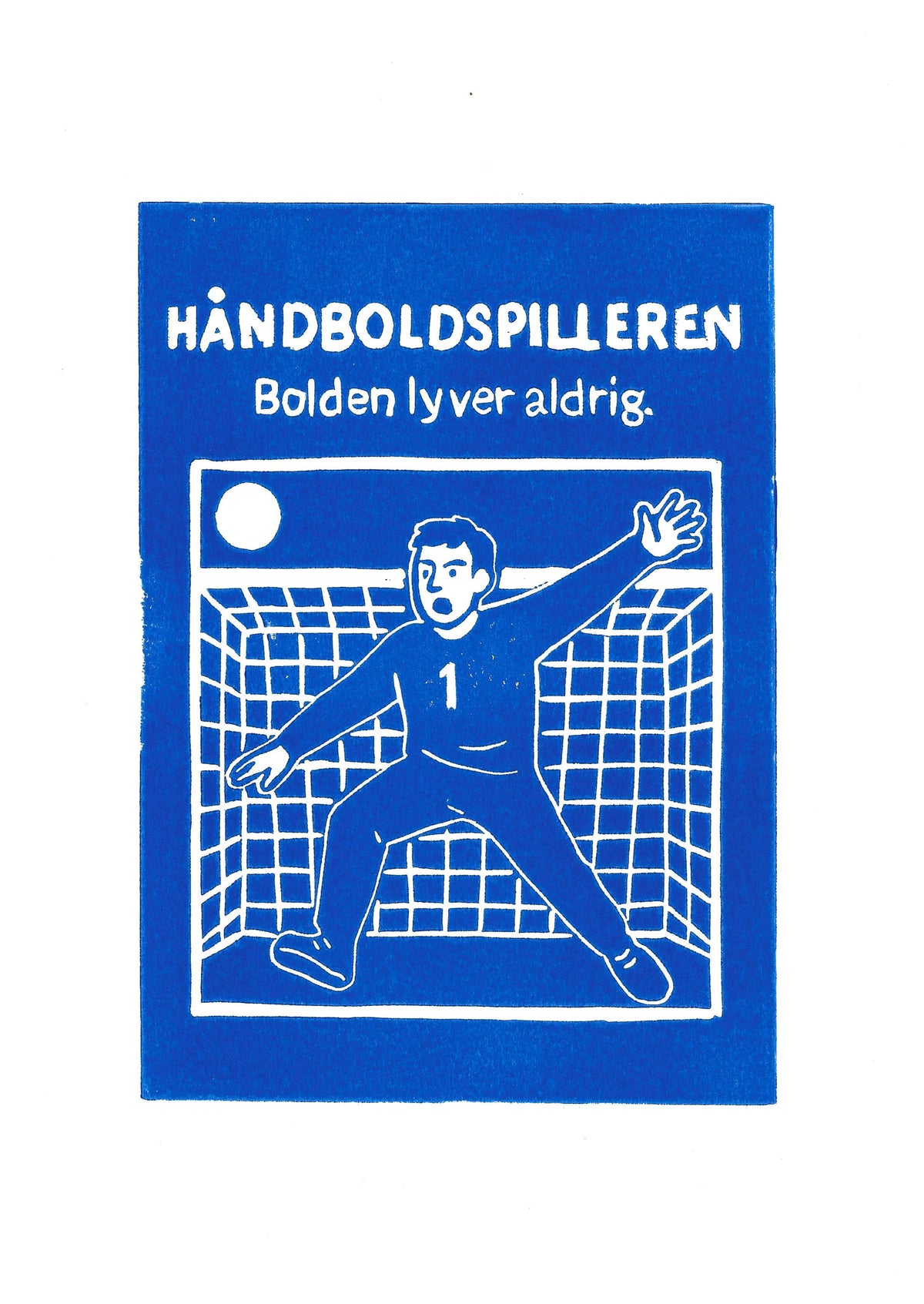 Håndboldspilleren – håndlavet linoleumstryk i A4 fra Celinas Linoleumstryk

