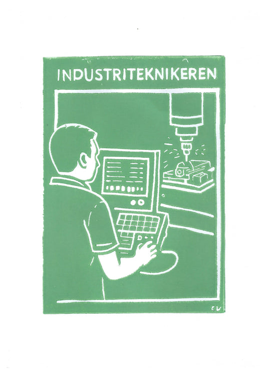Industriteknikeren – håndlavet linoleumstryk i A4 fra Celinas Linoleumstryk
