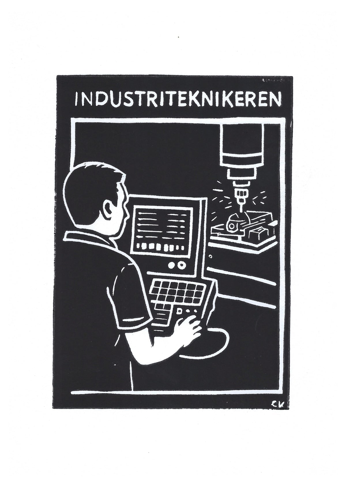 Industriteknikeren – håndlavet linoleumstryk i A4 fra Celinas Linoleumstryk

