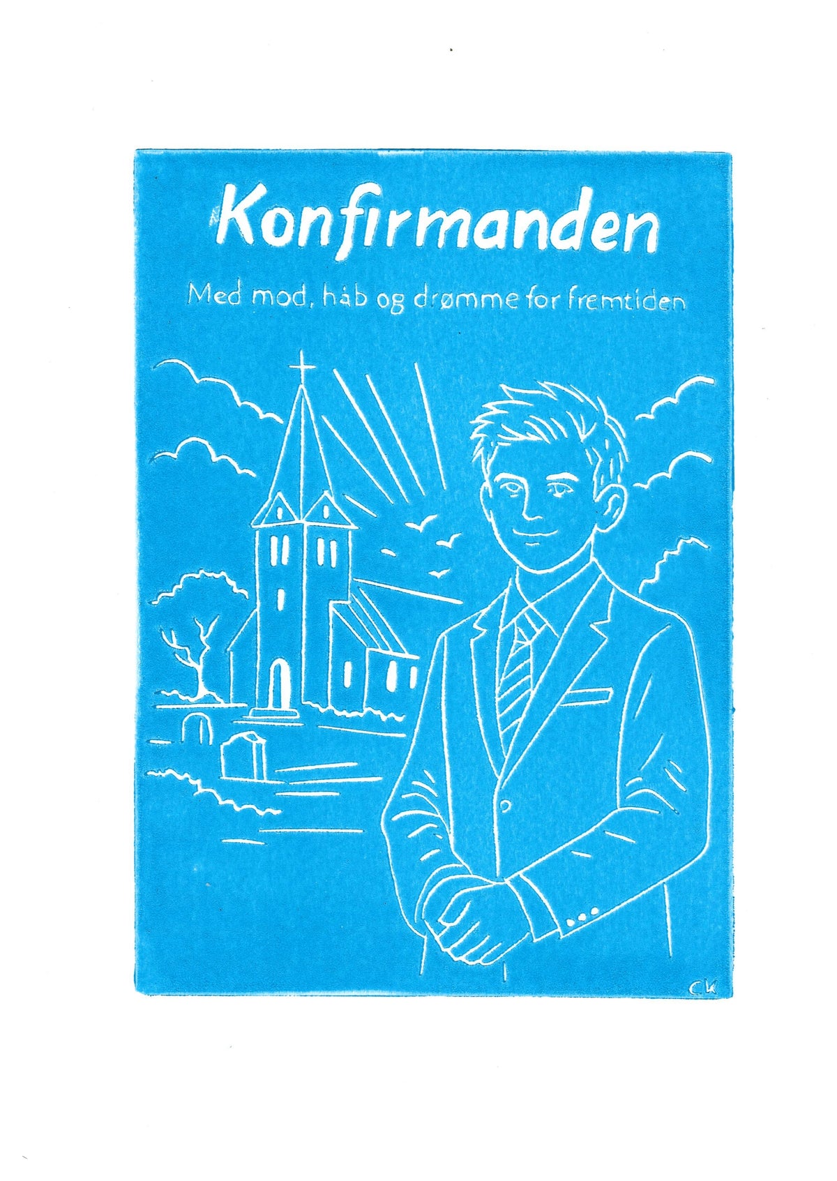 Konfirmanden - Dreng – håndlavet linoleumstryk i A4 fra Celinas Linoleumstryk
