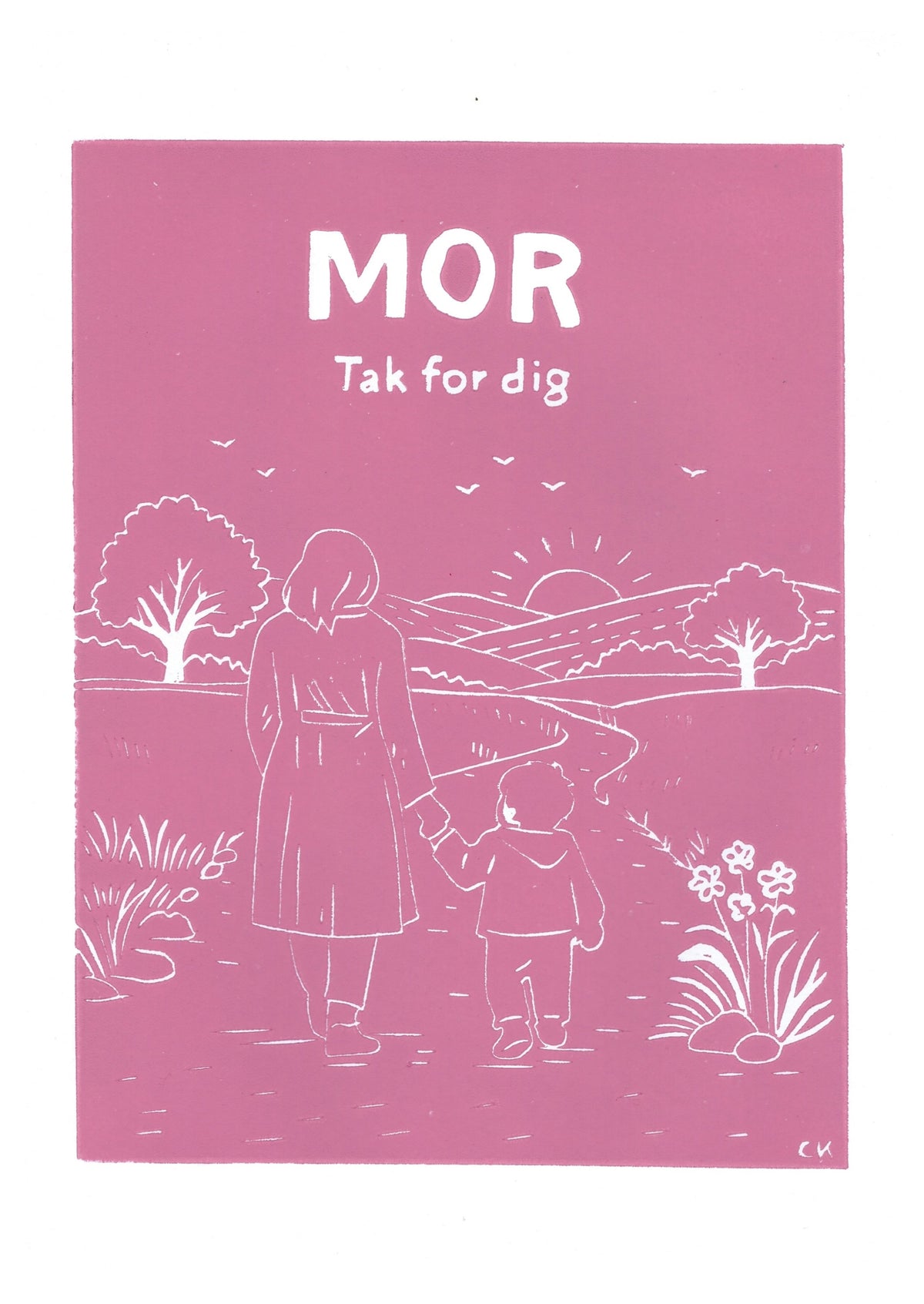 Mor – håndlavet linoleumstryk i A4 fra Celinas Linoleumstryk
