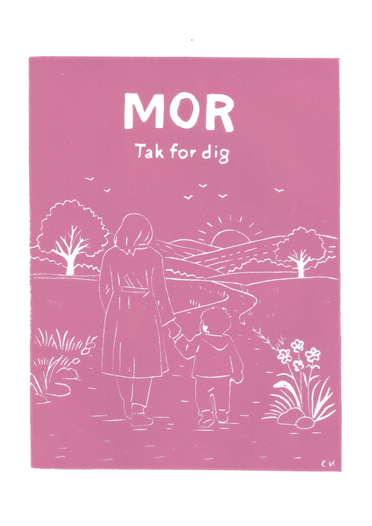 Mor – håndlavet linoleumstryk i A4 fra Celinas Linoleumstryk
