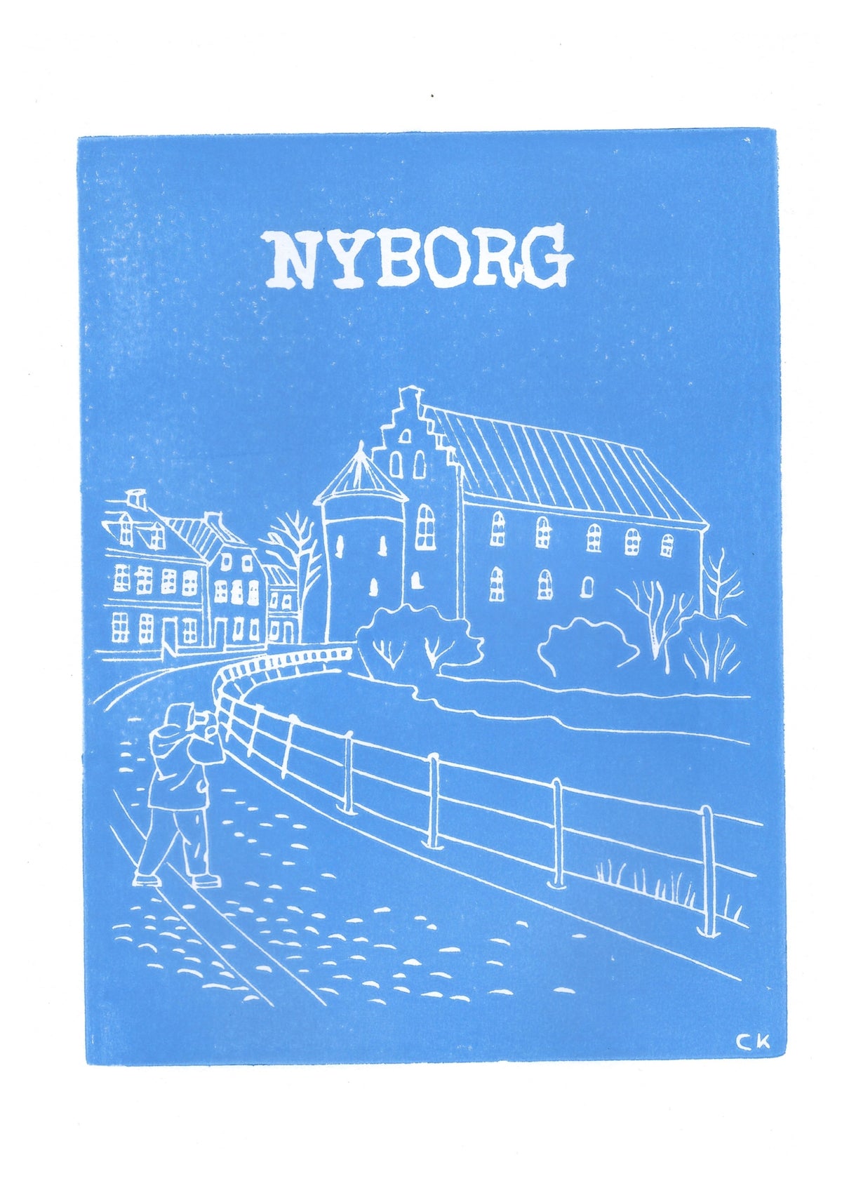 Nyborg Slot – håndlavet linoleumstryk i A4 fra Celinas Linoleumstryk

