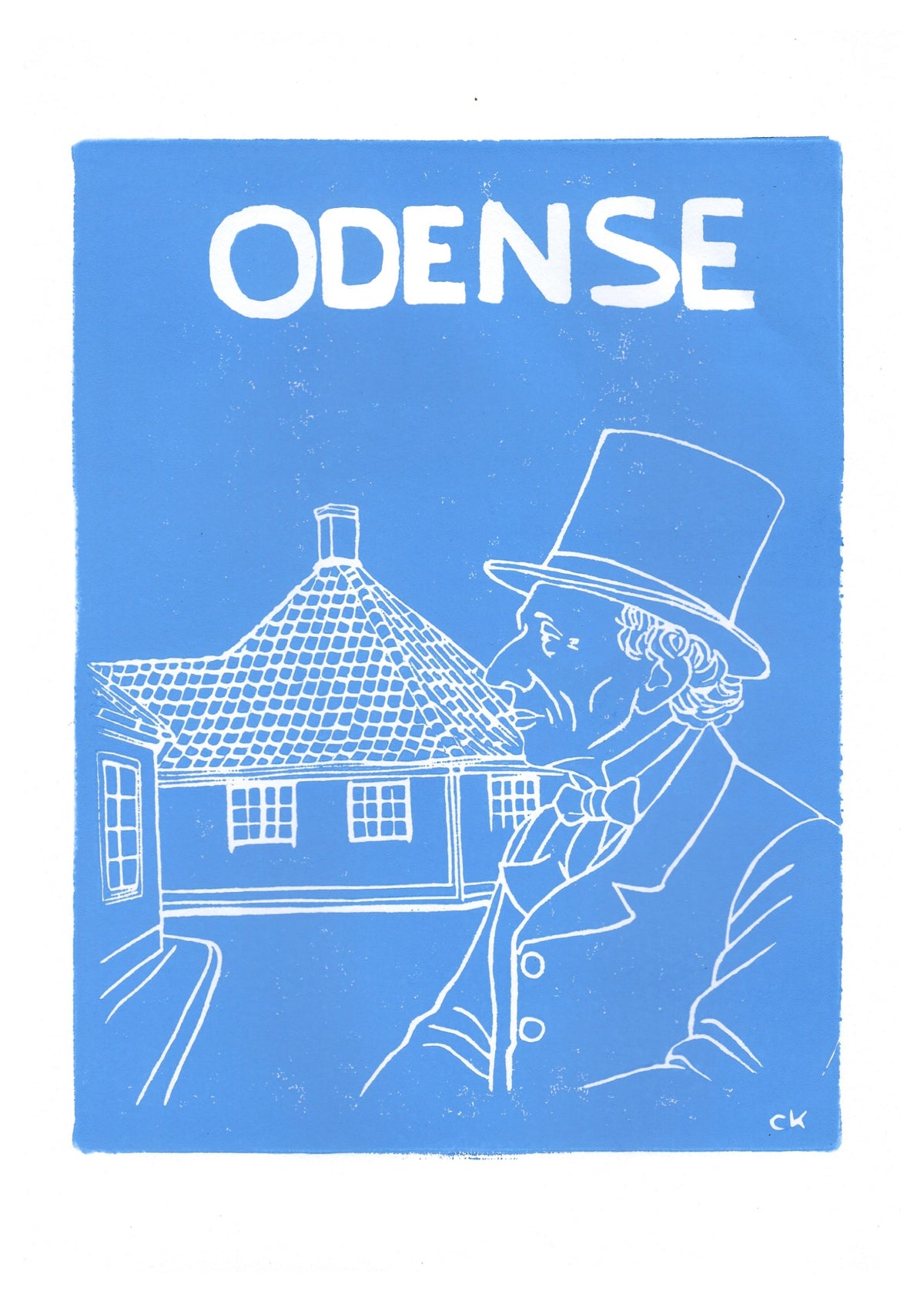 Odense H.C. Andersen – håndlavet linoleumstryk i A4 fra Celinas Linoleumstryk
