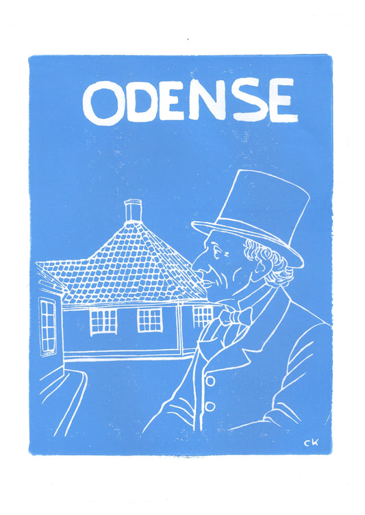 Odense H.C. Andersen – håndlavet linoleumstryk i A4 fra Celinas Linoleumstryk
