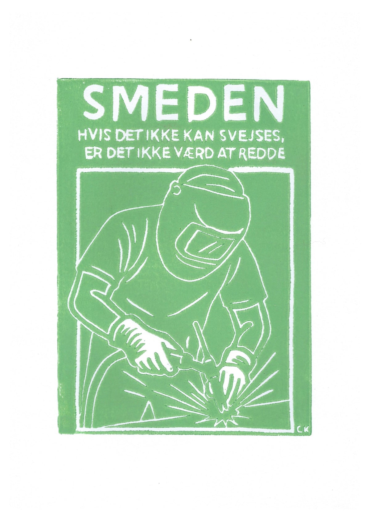 Smeden – håndlavet linoleumstryk i A4 fra Celinas Linoleumstryk
