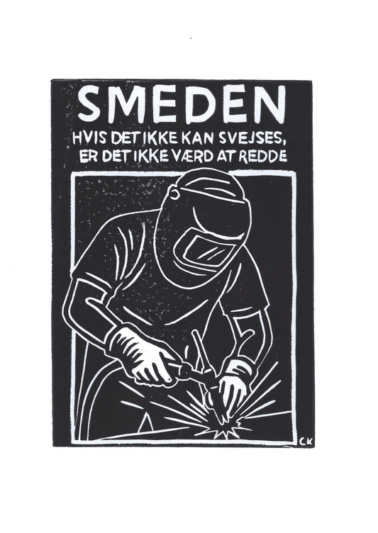 Smeden – håndlavet linoleumstryk i A4 fra Celinas Linoleumstryk
