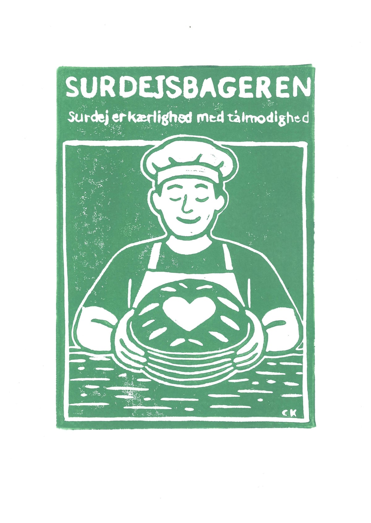 Surdejsbageren – håndlavet linoleumstryk i A4 fra Celinas Linoleumstryk
