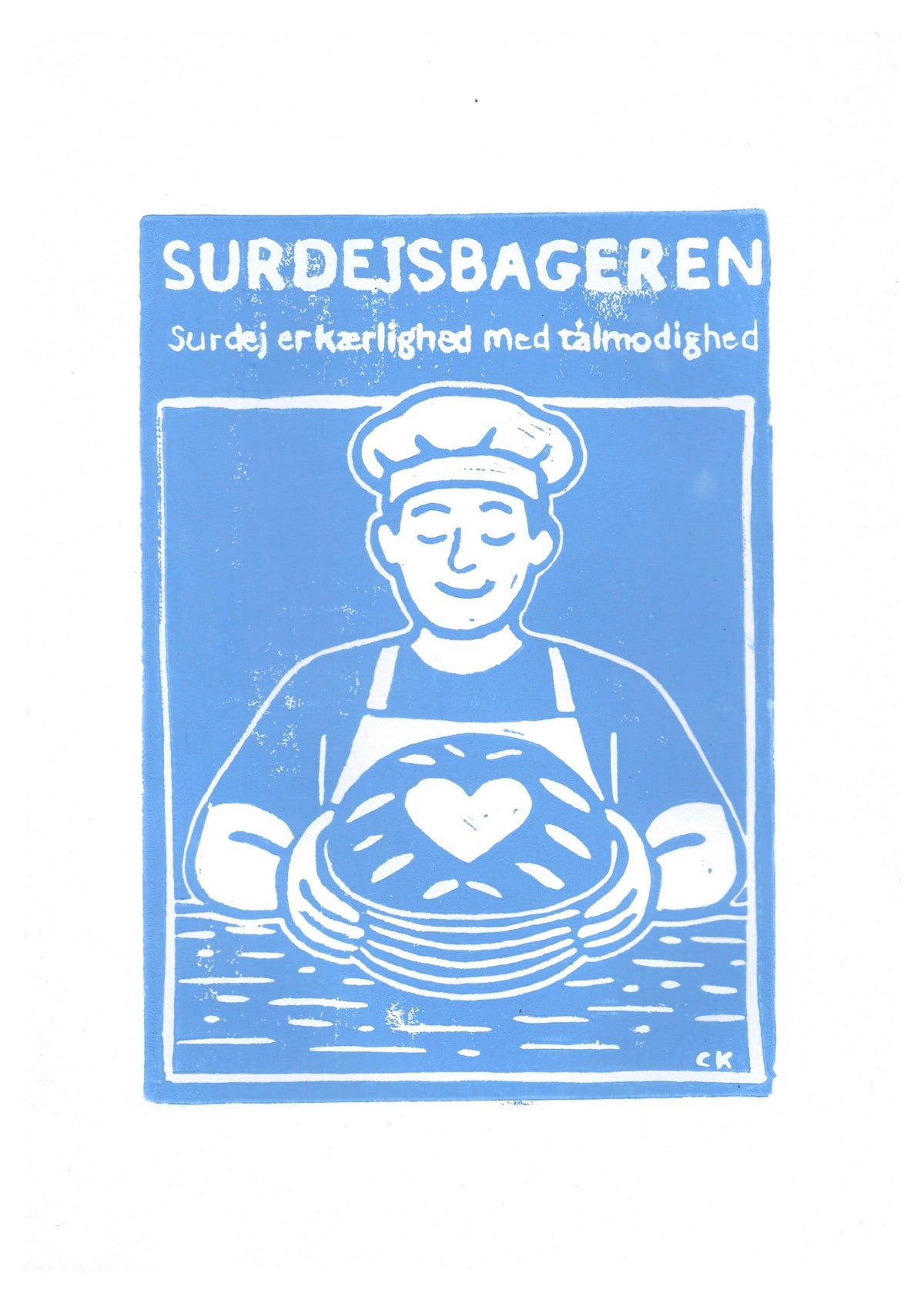 Surdejsbageren – håndlavet linoleumstryk i A4 fra Celinas Linoleumstryk
