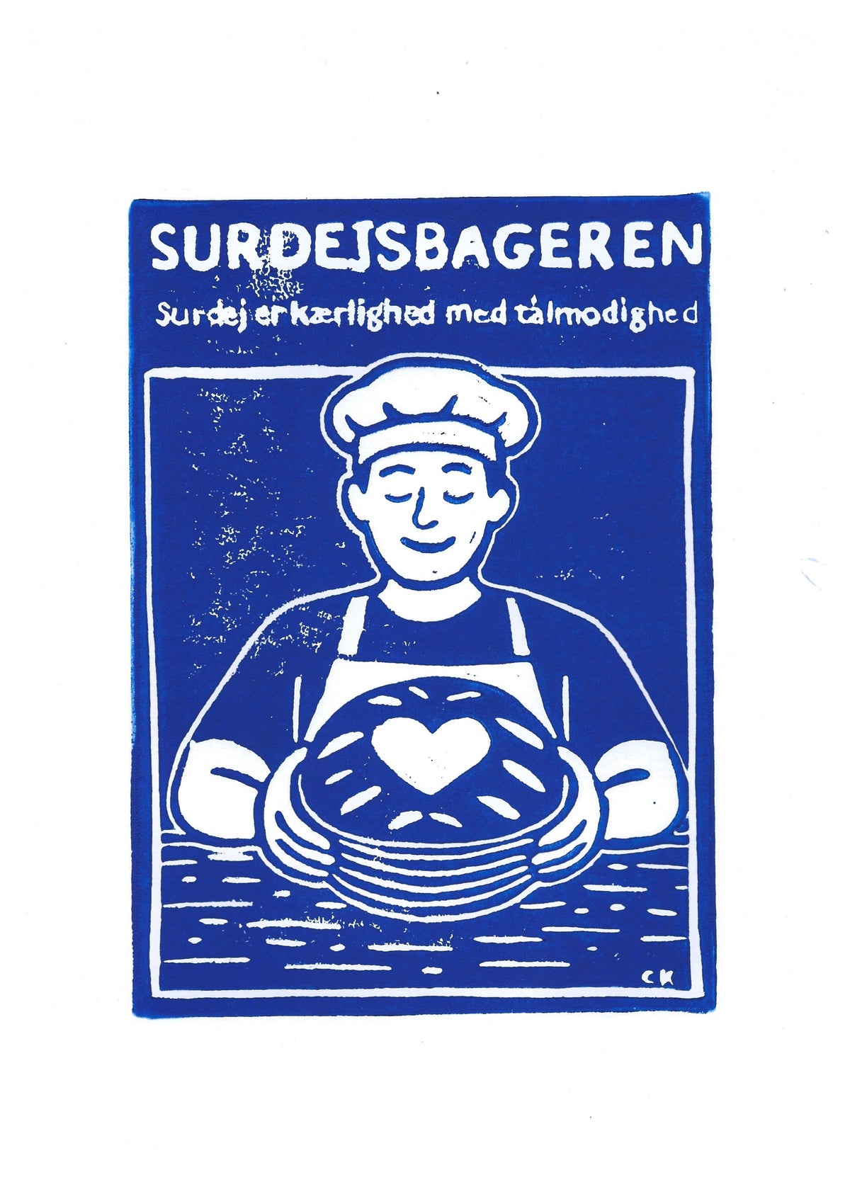 Surdejsbageren – håndlavet linoleumstryk i A4 fra Celinas Linoleumstryk
