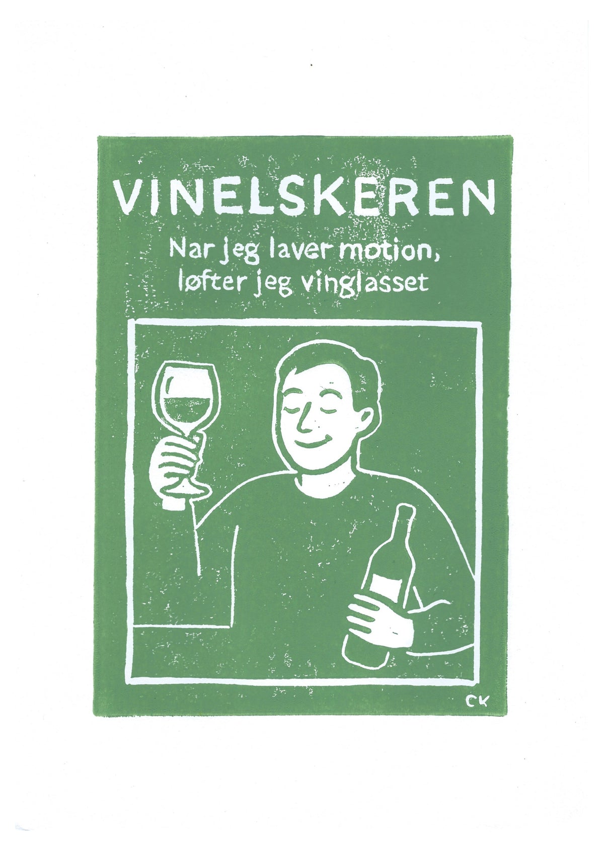 Vinelskeren – håndlavet linoleumstryk i A4 fra Celinas Linoleumstryk
