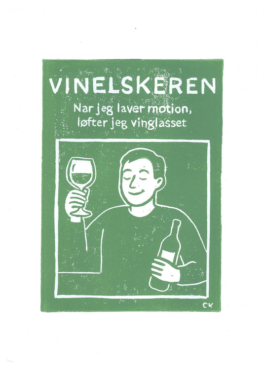 Vinelskeren – håndlavet linoleumstryk i A4 fra Celinas Linoleumstryk

